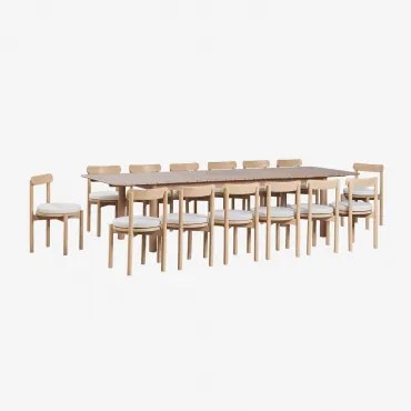Rechthoekige Uitschuifbare Eettafel Duala 250-310x105 Cm En 14 Eikenhouten Eetkamerstoelen Nualis Lichte Acaciekleur - Sklum