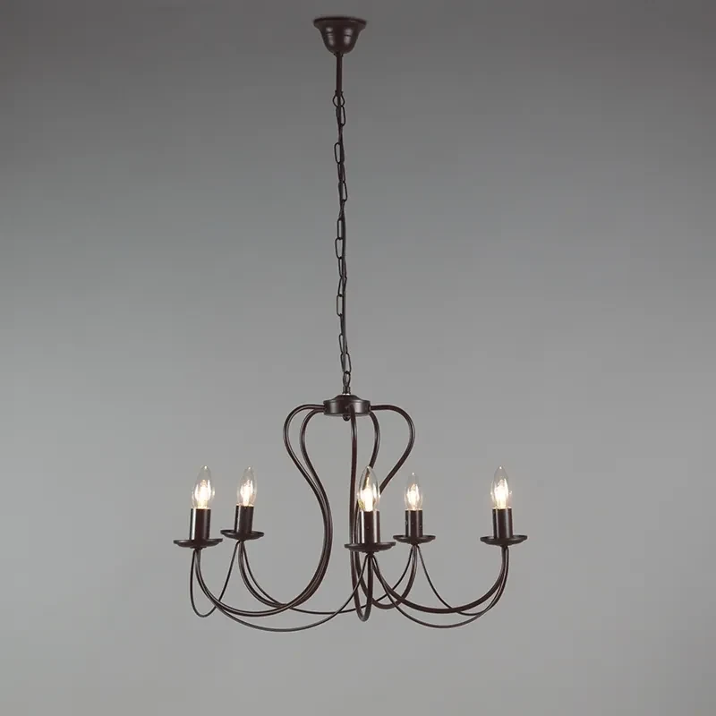 Eettafel / Eetkamer Klassieke kroonluchter roestbruin met kapjes wit - Como 5 Landelijk / Rustiek E14 rond Binnenverlichting Lamp