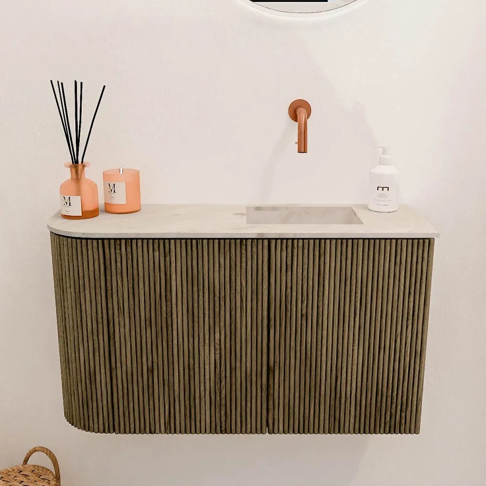 Mondiaz Joya DLux 70cm toiletmeubel ronding links dusk met wastafel faye rechts zonder kraangat frappe