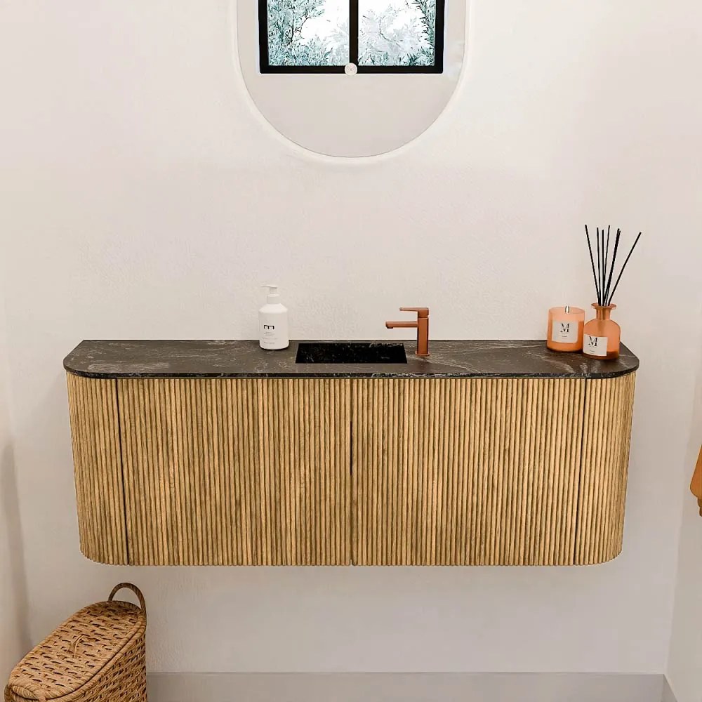 Mondiaz Joya DLux 115cm toiletmeubel ronding links/rechts oak met wastafel faye midden 1 kraangat lava