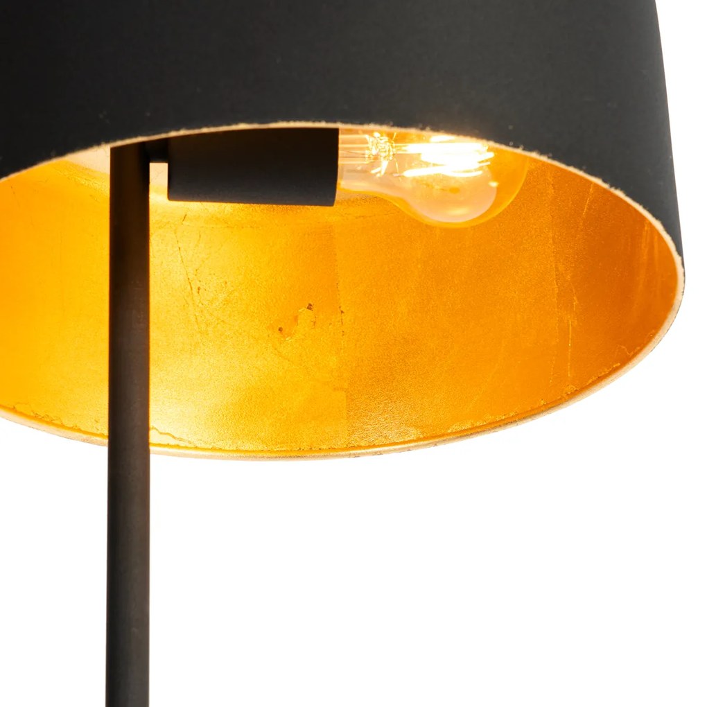 Retro vloerlamp zwart met gouden binnenkant - Jinte