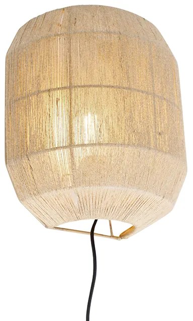 Oosterse wandlamp zwart met jute touw - Riki