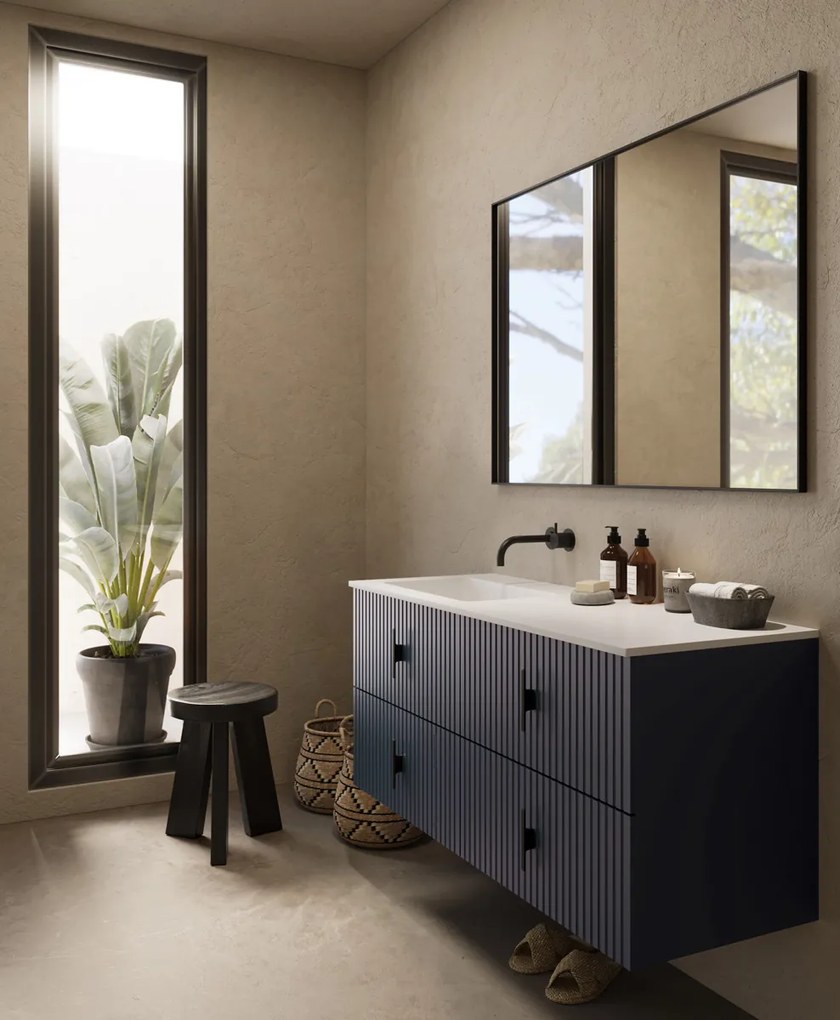 Muebles Avila badmeubel ribbelfront 120cm marine blauw met wastafel links zonder kraangat