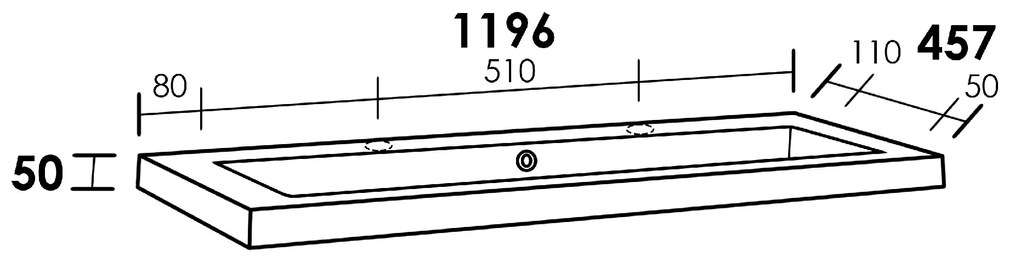 Sanituba Foggia enkele wastafel mineraalmarmer met twee kraangaten 120cm glanzend