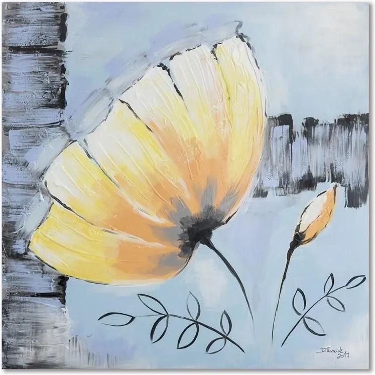 Schilderij - In het geel en blauw, bloem