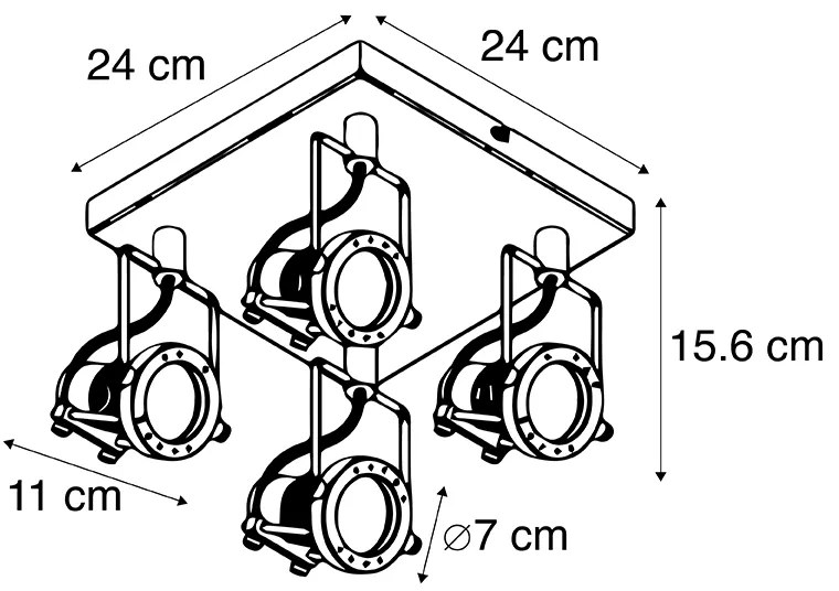 Industriële spot zwart 4-lichts - Suplux