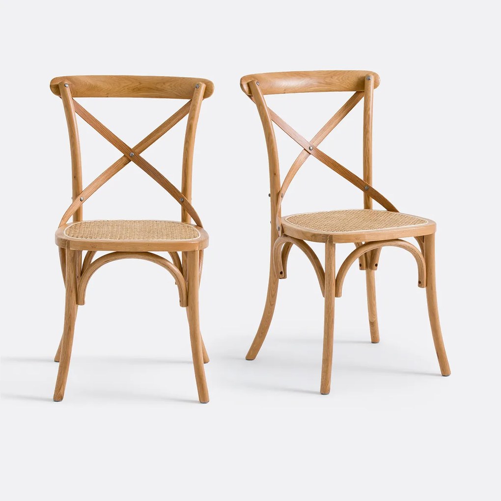 Set van 2 stoelen in eik en rotan Cedak