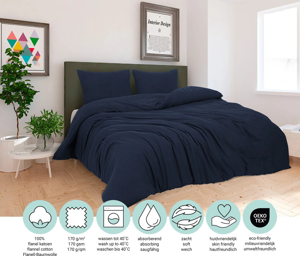 Dekbedovertrek Flanel– 100% zacht katoen – 240×200/220 – blauw