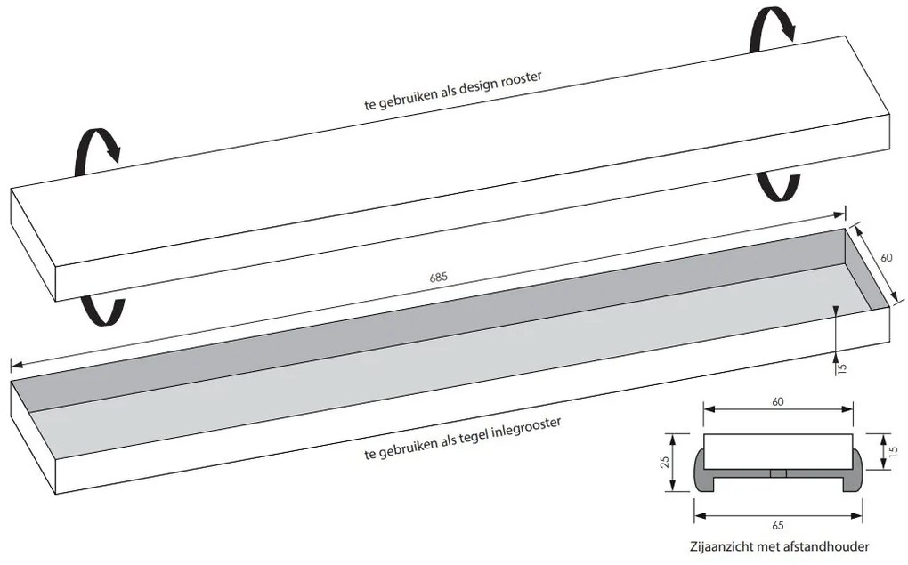 Brauer los multifunctioneel tegelinlegrooster 70cm geborsteld koper PVD