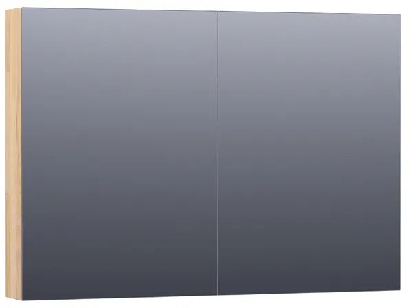 Saniclass Plain Spiegelkast - 100x70x15cm - 2 links/rechtsdraaiende spiegeldeuren - hout - grey oak SK-PL100GO