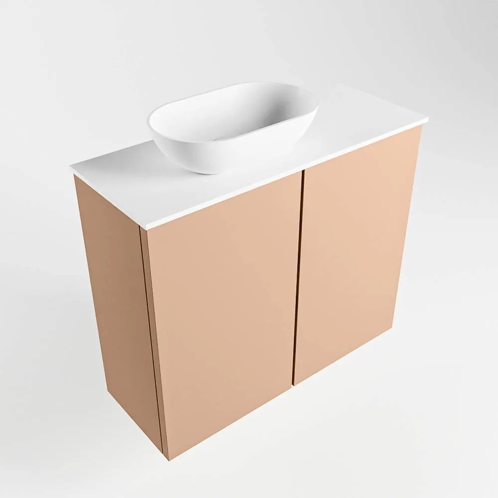 Mondiaz Fowy toiletmeubel 60cm rosee met witte waskom links en kraangat