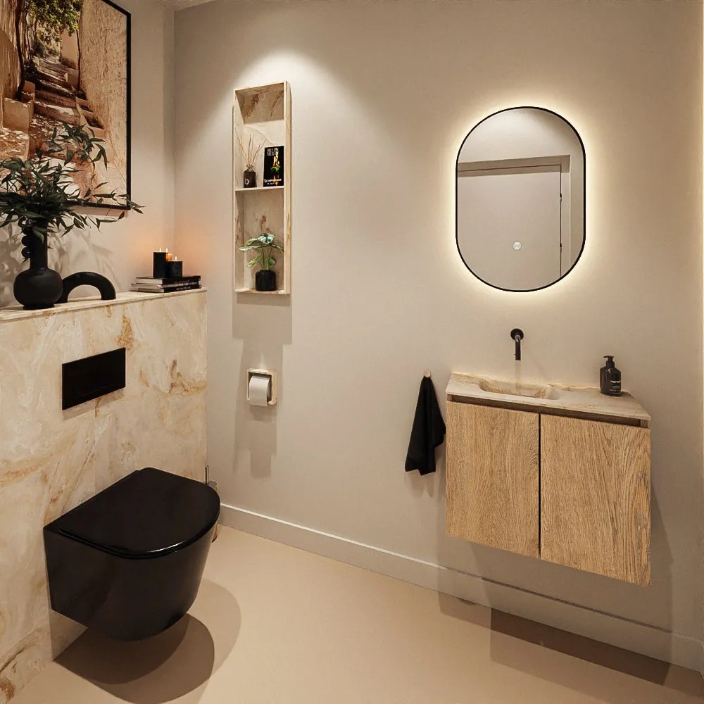 Mondiaz Ture DLux toiletmeubel 60cm washed oak met wastafel frappe links zonder kraangat