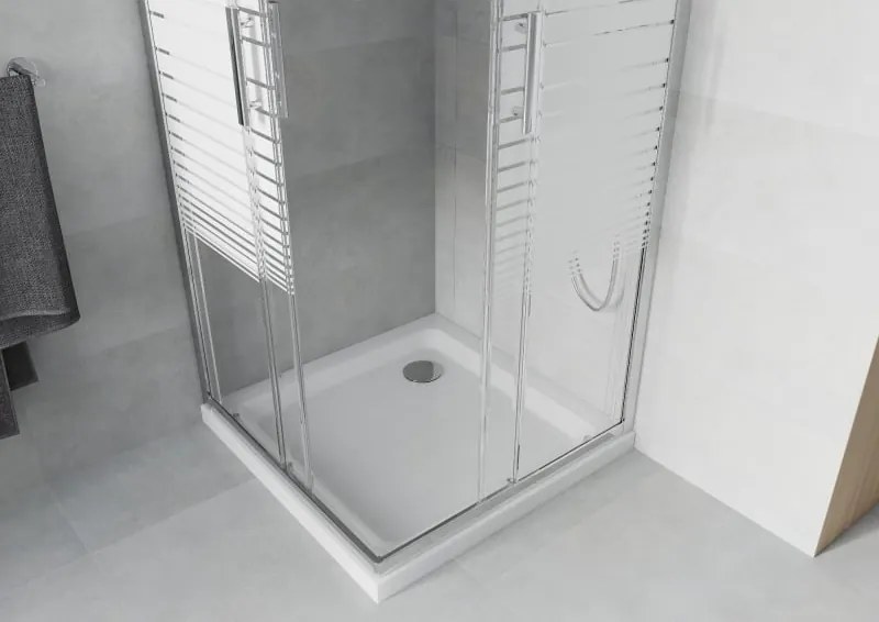 Mexen Rio vierkante douchecabine 80 x 80 cm, witte strepen, chroom + Flat douchebak, wit - 860-080-080-01-20-4010