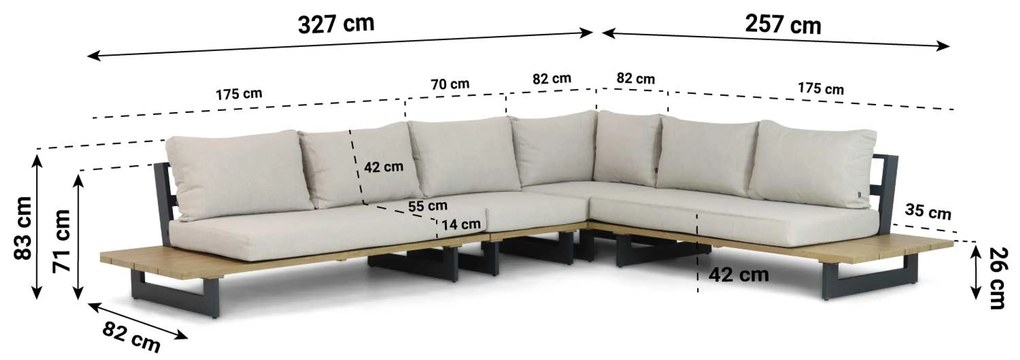 Hoek loungeset 6 personen Aluminium Grijs Lifestyle Garden Furniture Azzurro