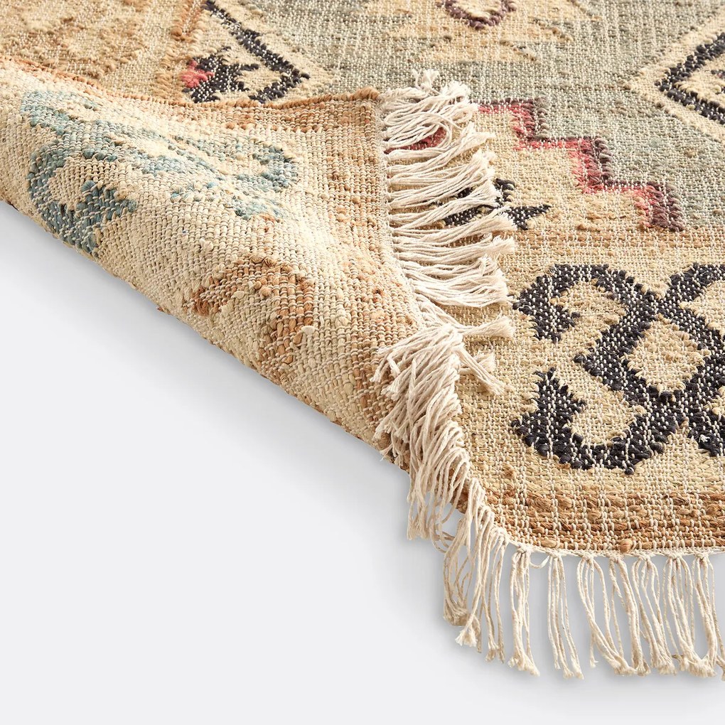 Kilim vloerkleed in jute en katoen met used effect, Kaliny