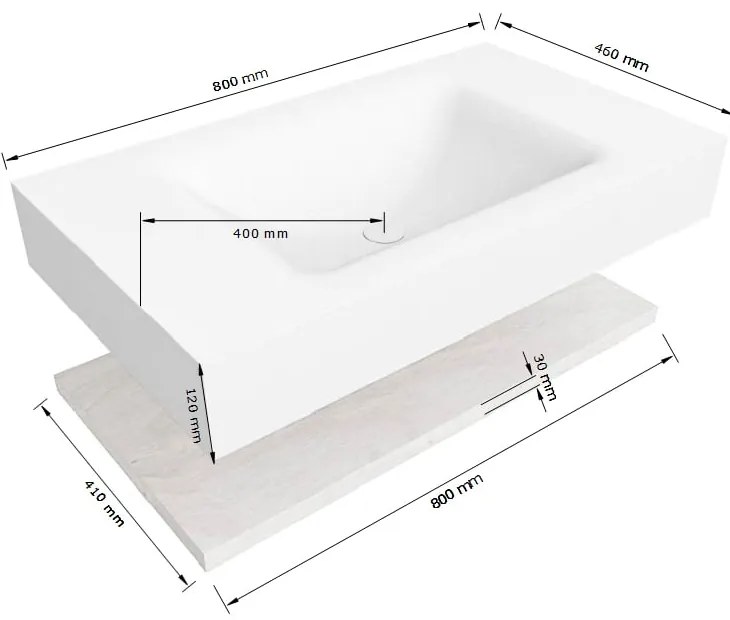 Zaro Alan badmeubel 80cm met planchet washed oak en vrijhangende wastafel cloud midden 1 kraangat urban