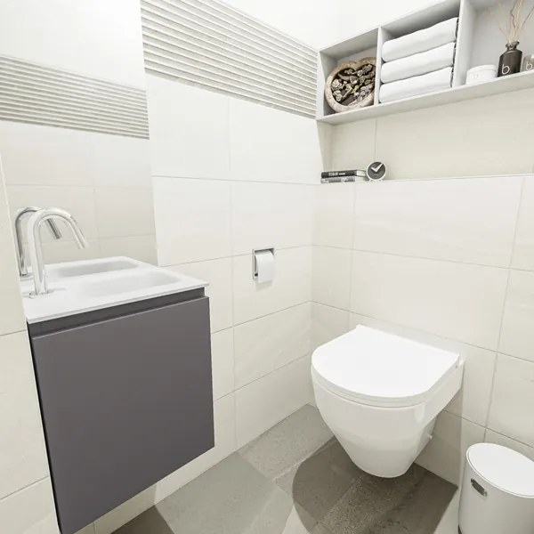 MONDIAZ OLAN Toiletmeubel 40x30x40cm met 1 kraangaten 1 lades dark grey mat Wastafel Lex rechts Solid Surface Wit FK75342466