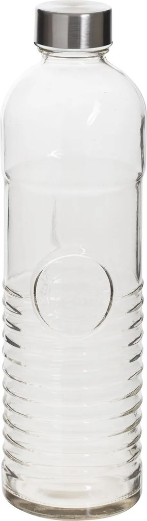 5Five fles babord 1L - Waterfles van gehard ribbelglas met RVS schroefdeksel - Afmetingen: D8 x H29 cm