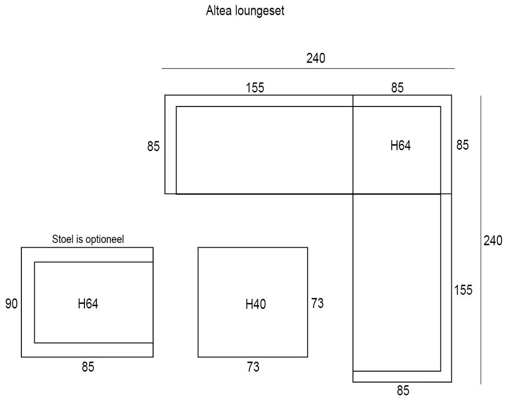 Garden Impressions Altea loungeset 5-delig incl. lounge tuinstoel - grijs