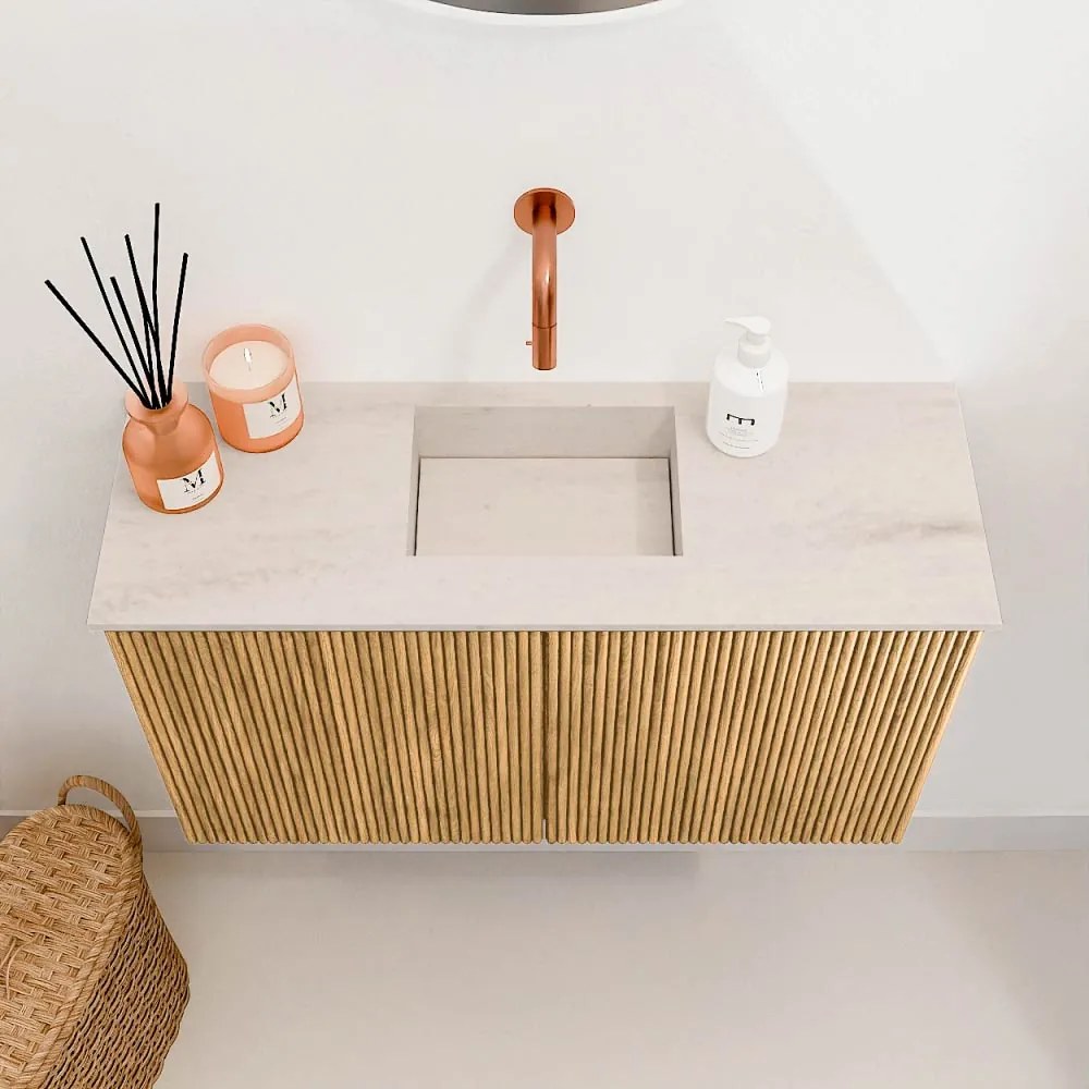 Mondiaz Joya DLux 70cm toiletmeubel oak met wastafel faye midden zonder kraangat meli