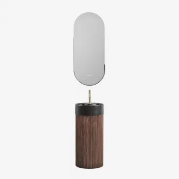 Houten Badkamermeubelset Met Geïntegreerde Maude Keramische Wastafel Donker Hout & Oval Led And Antifog Black 45x105 Cm Vacson & Goud - Sklum