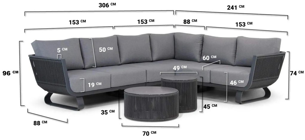 Hoek loungeset 6 personen Rope Grijs  Santika Furniture Santika Corniche