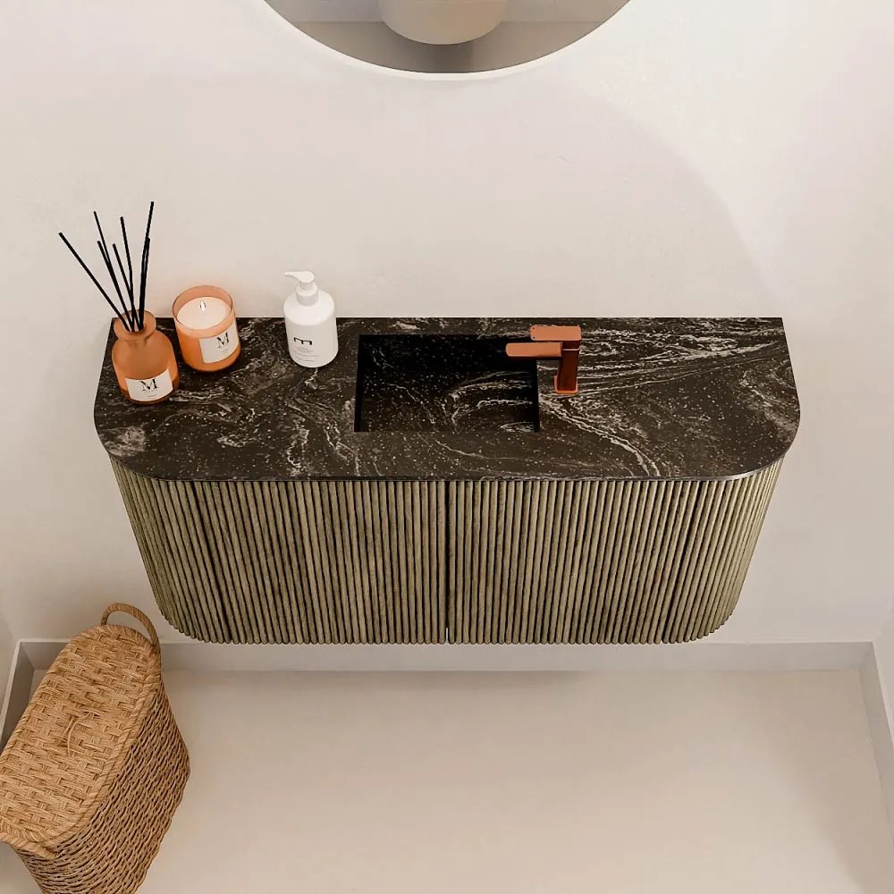 Mondiaz Joya DLux 85cm toiletmeubel ronding links/rechts dusk met wastafel faye midden 1 kraangat lava