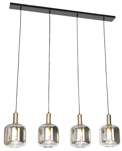 Smart hanglamp zwart met smoke glas 4-lichts incl. Wifi A60 - Zuzanna