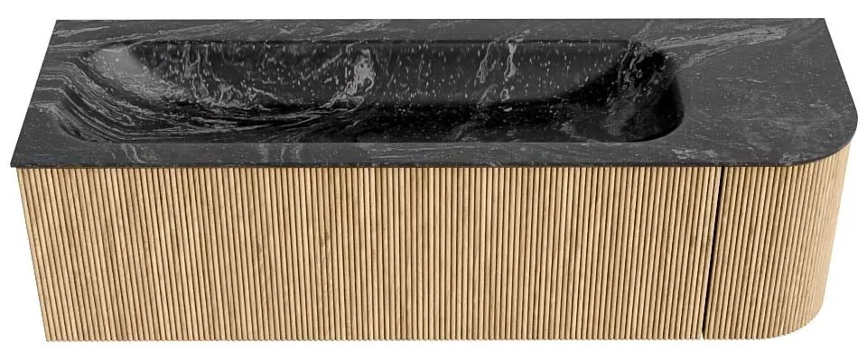 Mondiaz Kurve-dlux 145cm badmeubel ronding rechts oak met 1 lade en deur en wastafel big large links zonder kraangat lava