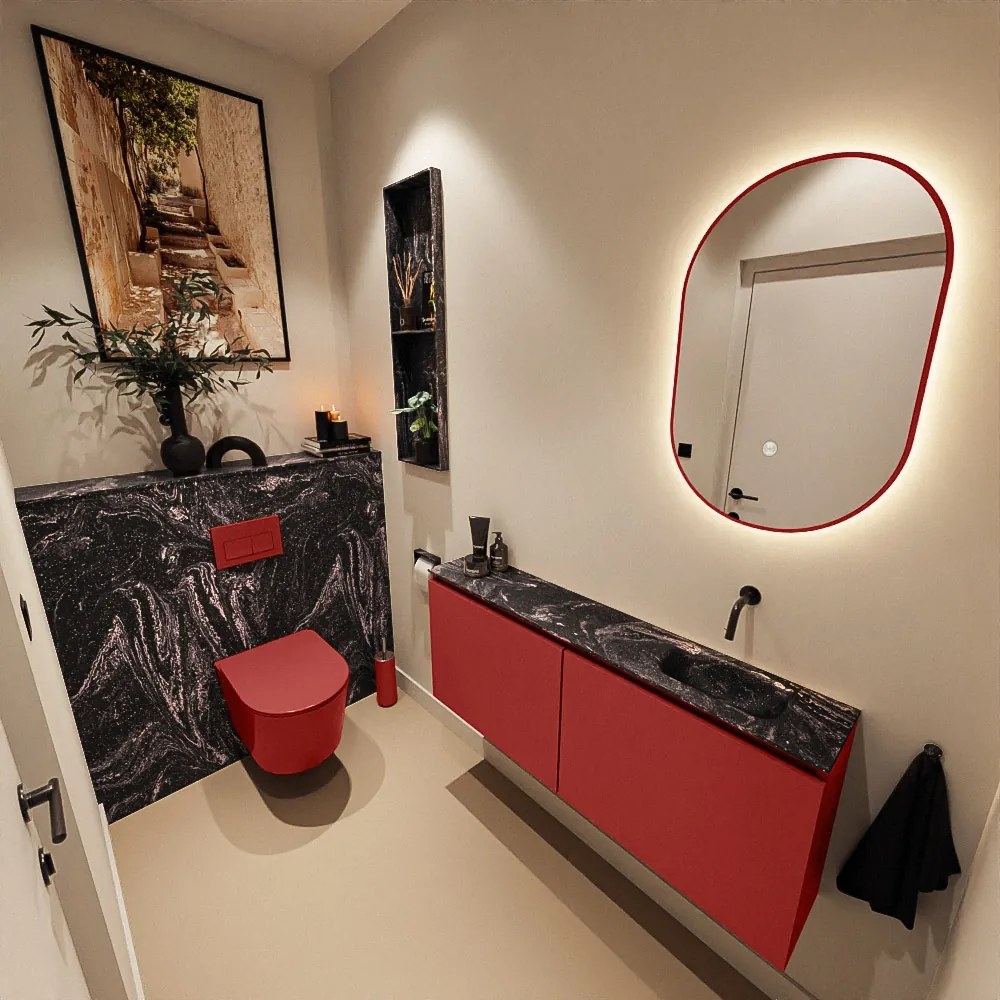 Mondiaz Ture DLux toiletmeubel 120cm fire met wastafel lava rechts zonder kraangat