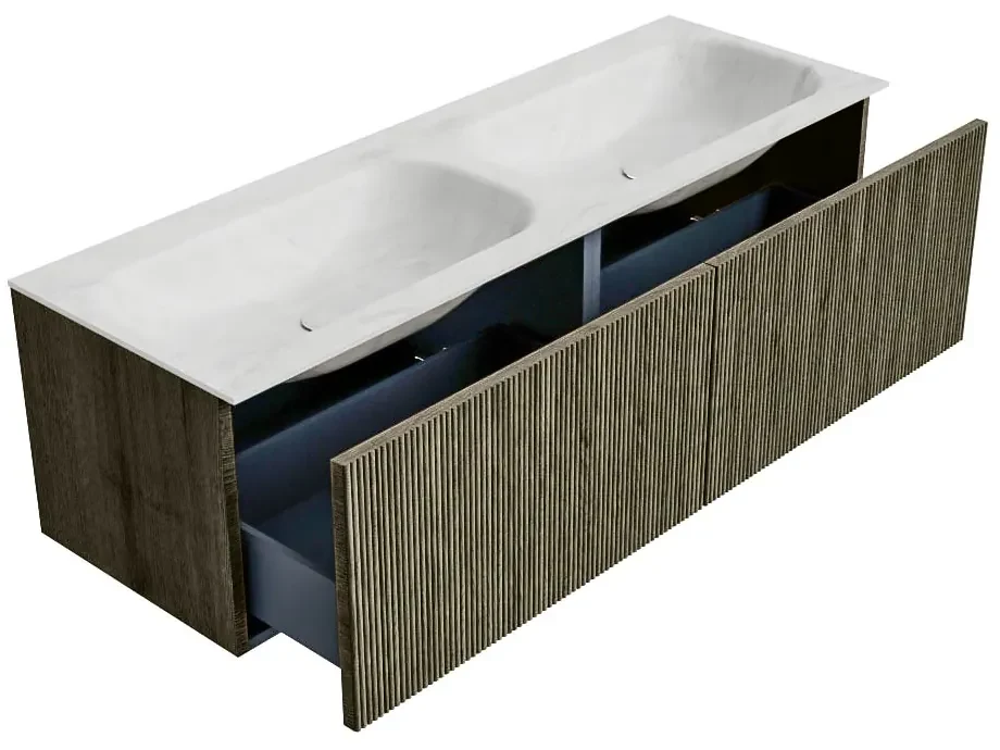 Mondiaz Kurve-dlux 140cm badmeubel shadow met 2 lades en wastafel stor small dubbel zonder kraangat opalo