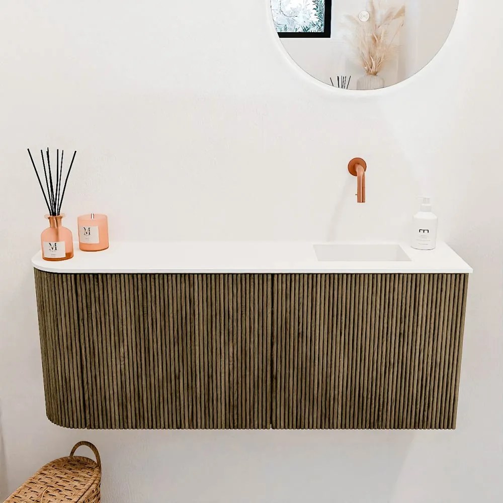 Mondiaz Joya 100cm toiletmeubel ronding links dusk met wastafel faye rechts zonder kraangat talc