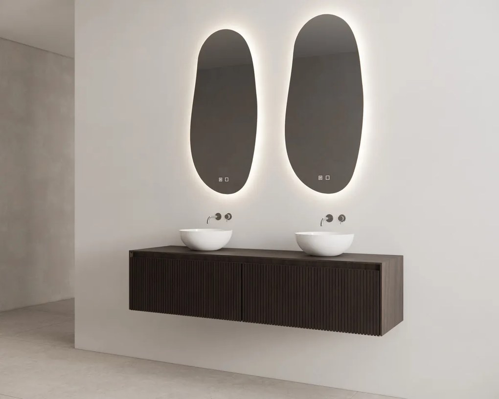 Gliss Design Timotheus badmeubel met 2 lades en ribbelfront 160cm charcoal met witte waskom