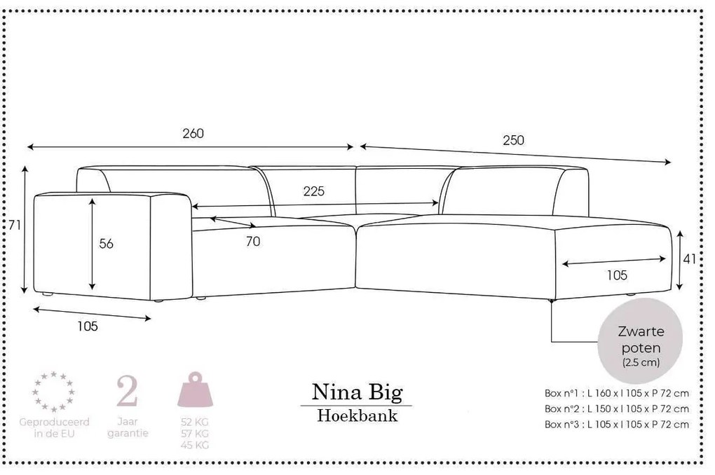Hoekbank Nina Big rechts ribstof | NADUVI Collection