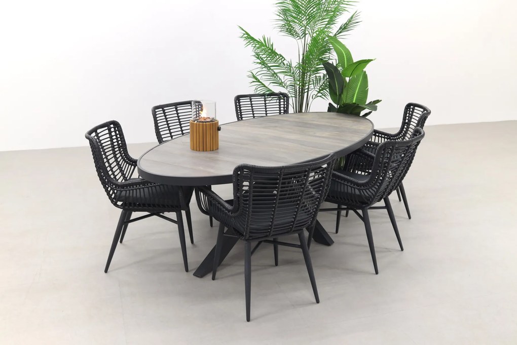 Jasmine Black/Silva 6-persoons ovale dining tuinset 240x115 cm. - Houtlook