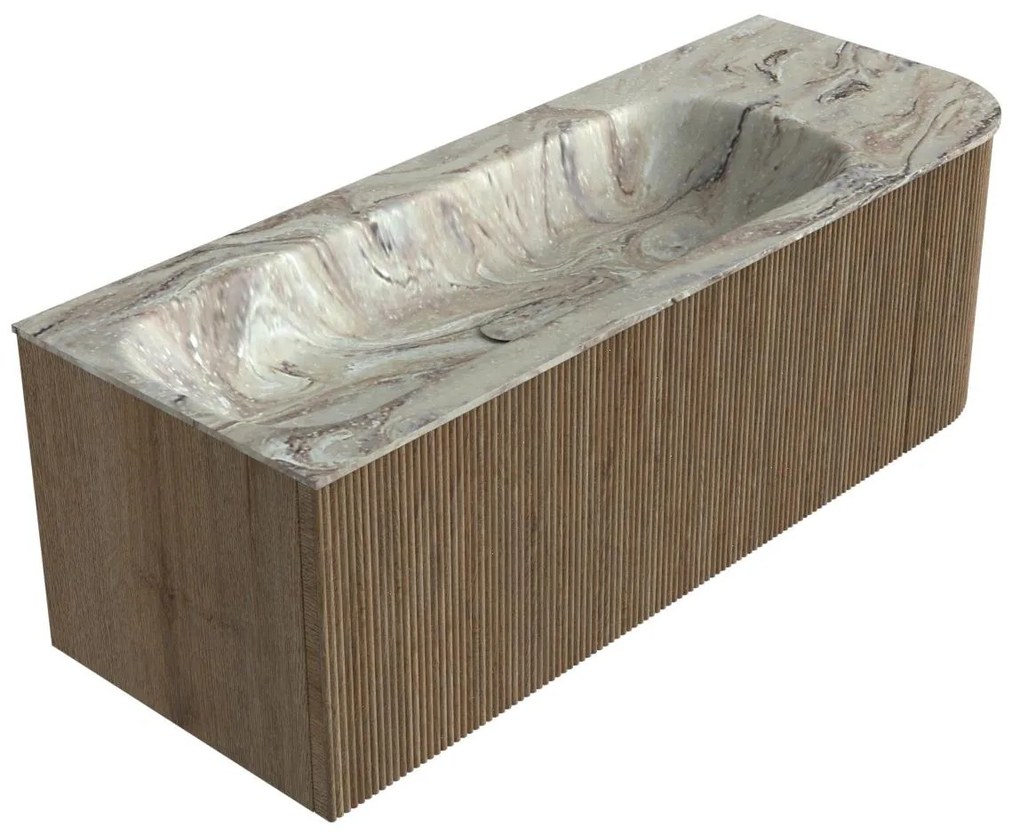 Mondiaz Kurve-dlux 125cm badmeubel ronding rechts dusk met 1 lade en deur en wastafel big medium links zonder kraangat glace