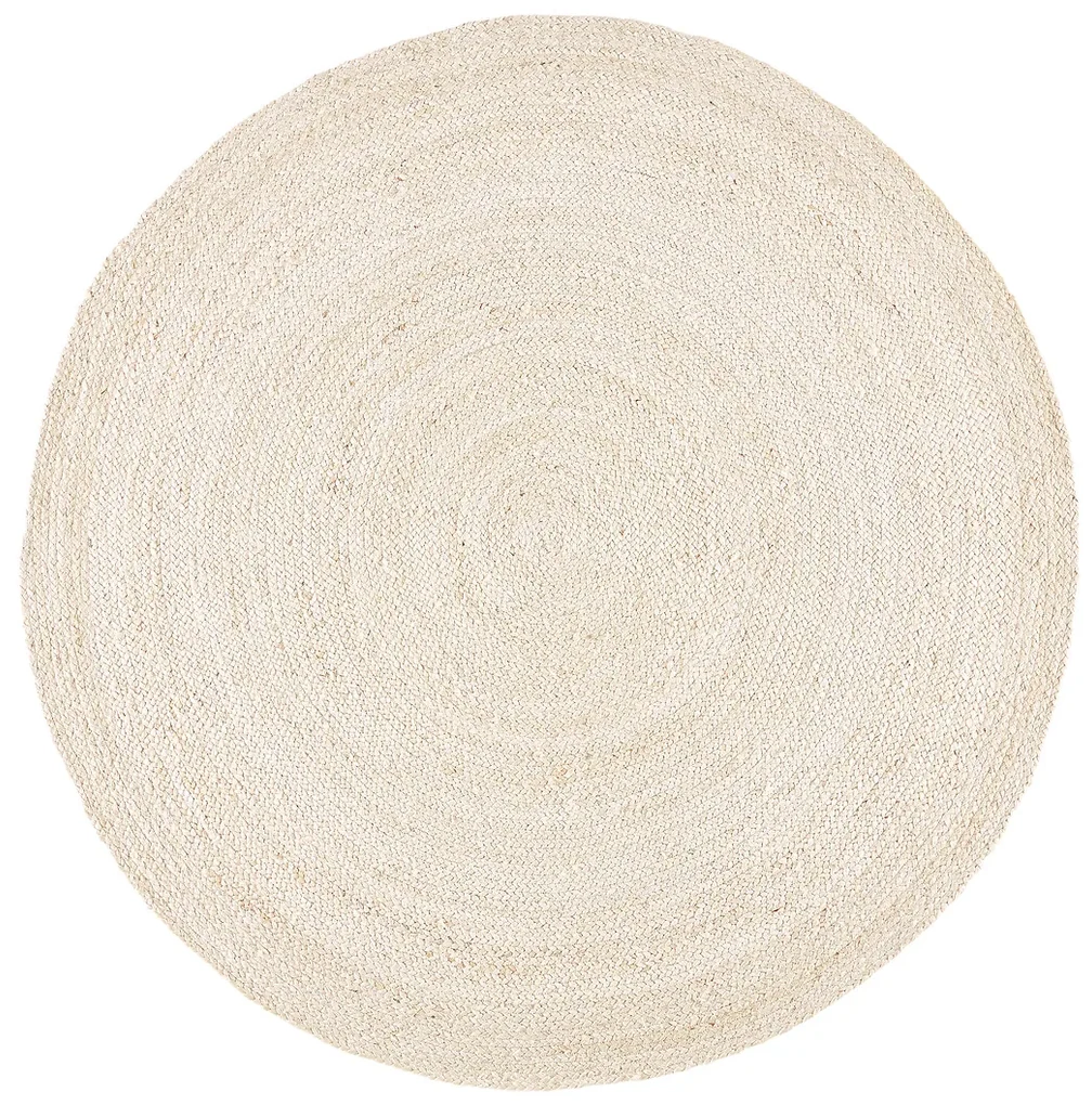 Rond vloerkleed in gebleekte jute, Aftas