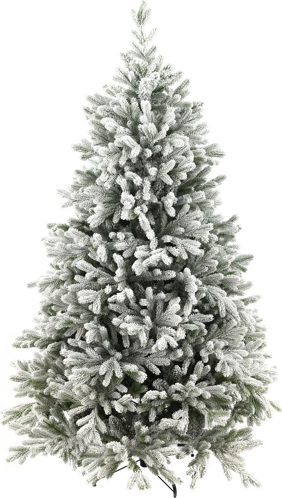 Snowy Hamilton Hinged kunstkerstboom - 228 cm - Wit geflockt donkergroen - Diameter 152 cm - 4598 tips - Besneeuwd/Frosted - Metalen voet