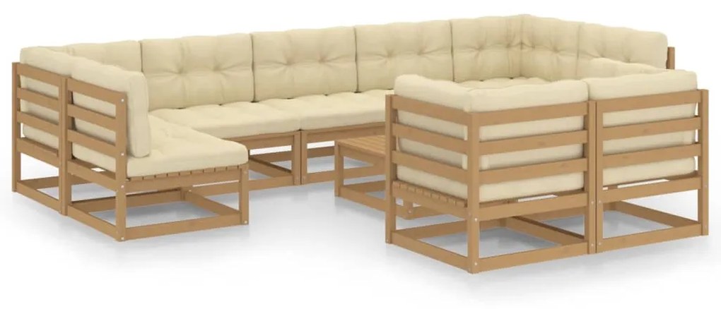 vidaXL 10-delige Loungeset met kussens massief grenenhout honingbruin