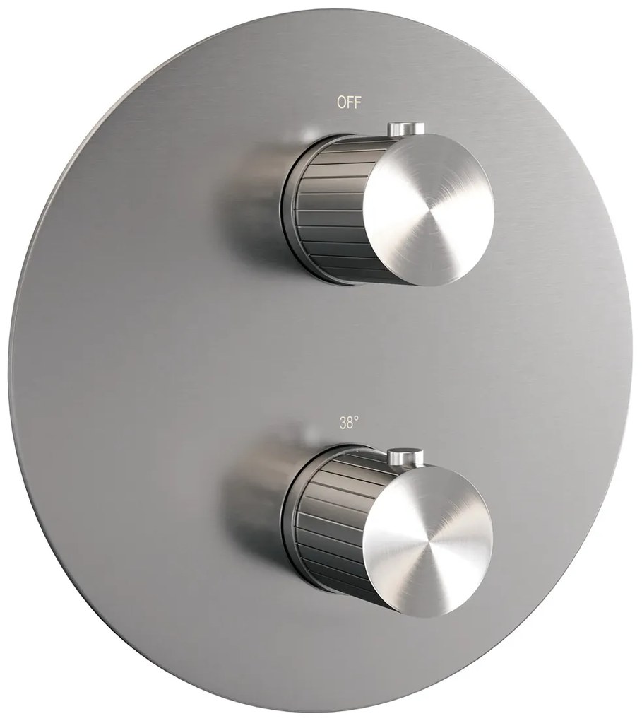 Brauer Stripe inbouw regendouche rond met 25cm hoofddouche, rechte muurarm en 3 standen handdouche set 40 RVS geborsteld PVD