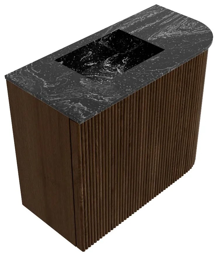 Mondiaz Joya DLux 50cm toiletmeubel ronding rechts walnut met wastafel faye links 1 kraangat lava