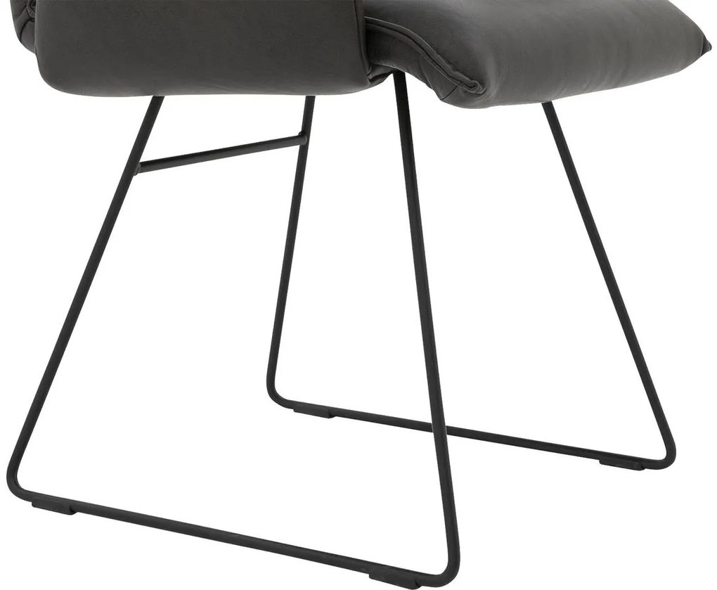 Goossens Excellent Eetkamerstoel Nica grijs leer met armleuning en Sledevoet,, modern design