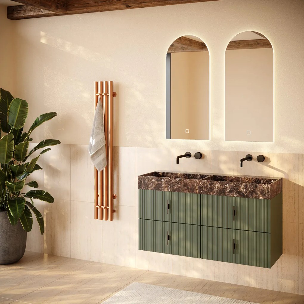 Muebles Murcia badmeubel ribbelfront 120cm legergroen met Dark Emperador wastafel zonder kraangaten