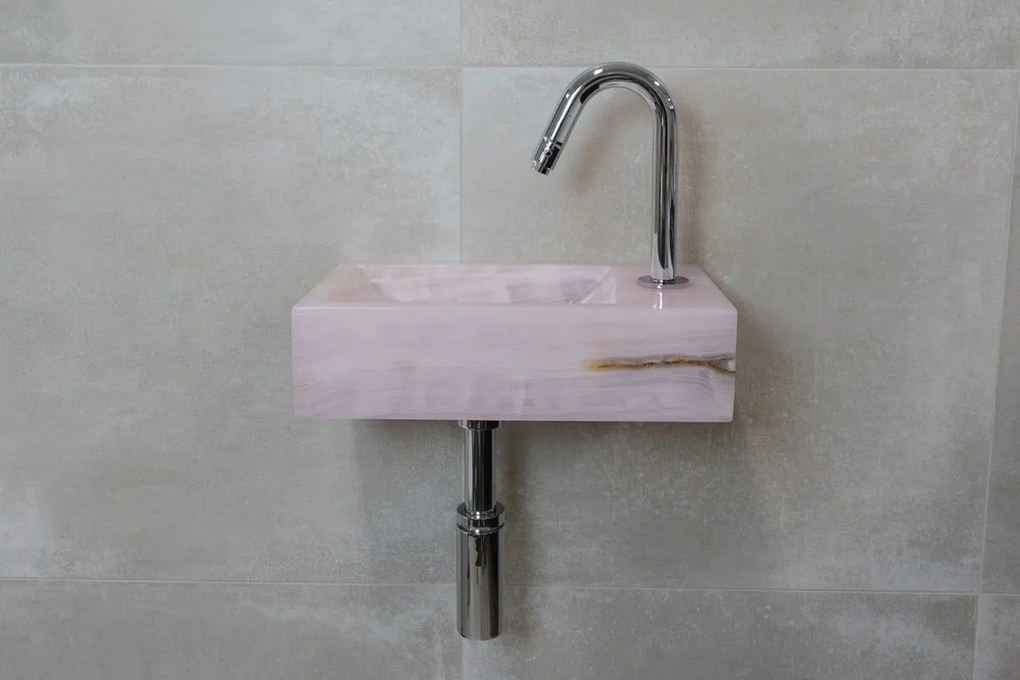 Saniclear Pink Onyx fonteinset met gebogen kraan in chroom