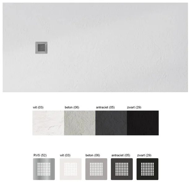 Xenz Soft douchevloer - 206x90x3 - vierkante afvoer rvs - antraciet STS090206-05-52