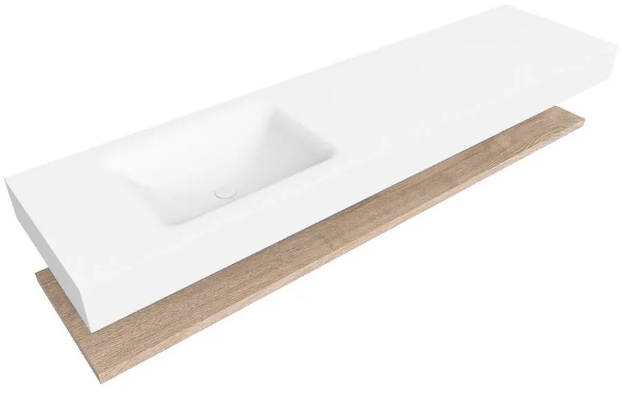 Zaro Alan badmeubel 180cm met planchet washed oak en vrijhangende wastafel cloud links zonder kraangat talc