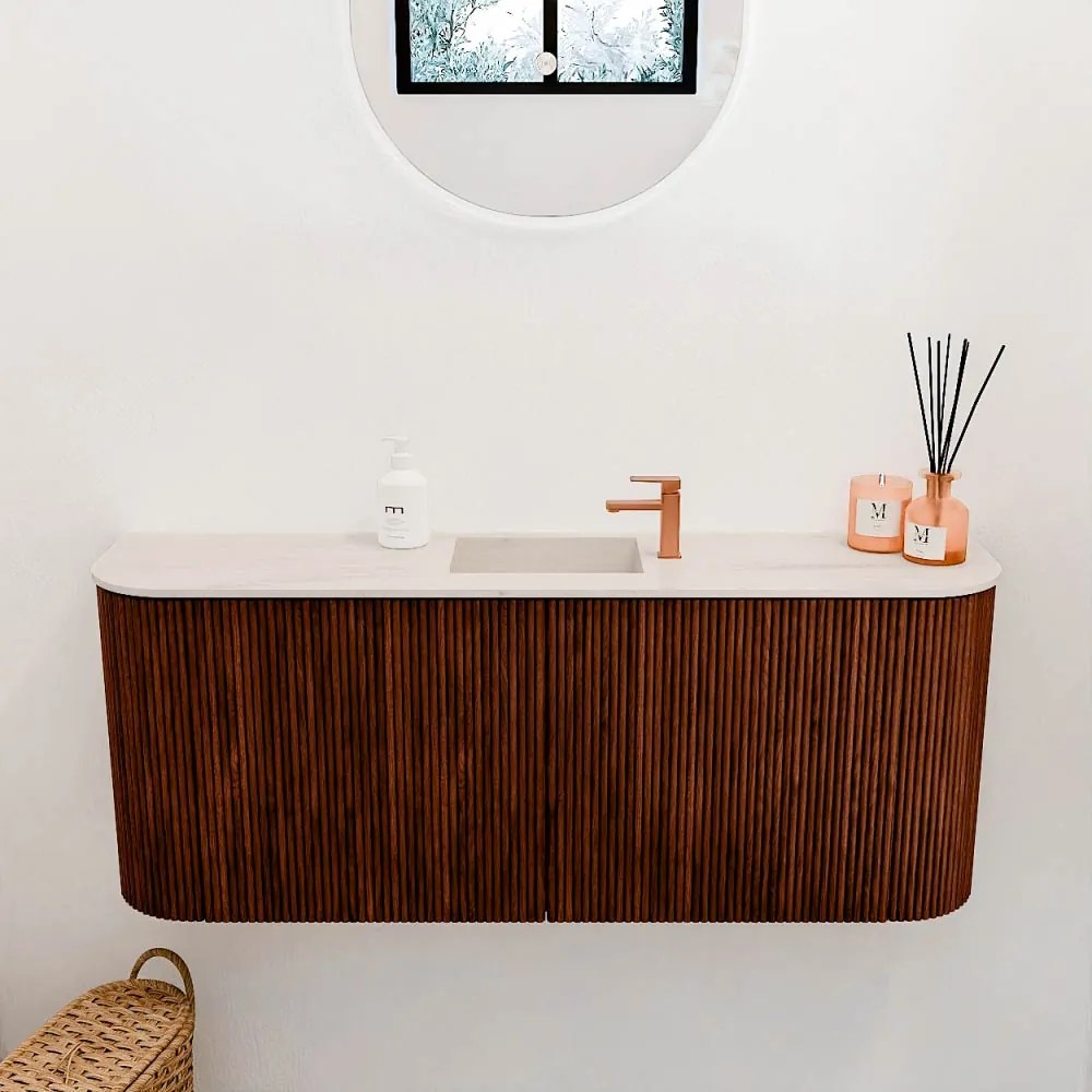 Mondiaz Joya DLux 105cm toiletmeubel ronding links/rechts ruby met wastafel faye midden 1 kraangat meli