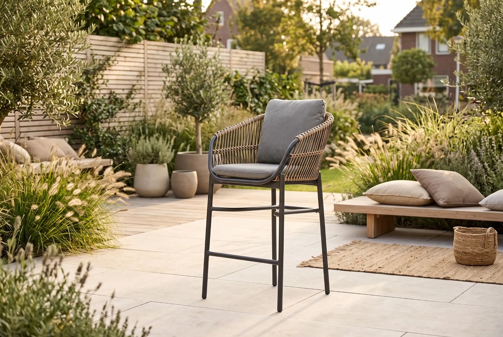 Barstoel Aluminium/wicker Taupe-naturel-bruin Coco Nathan