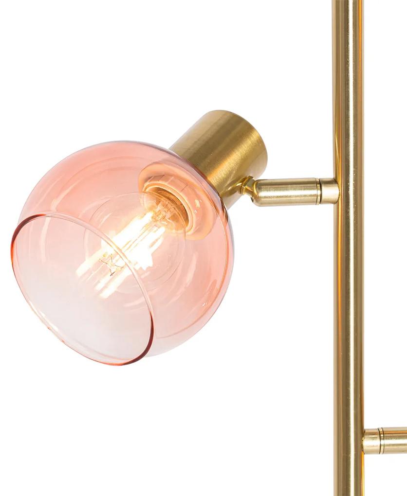 Art Deco vloerlamp goud met roze glas 3-lichts - Vidro Art Deco E14 Binnenverlichting Lamp