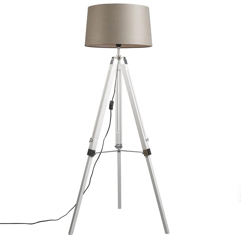 Landelijke vloerlamp wit met linnen kap taupe 45 cm - Tripod Design, Industriele / Industrie, Retro Binnenverlichting Lamp